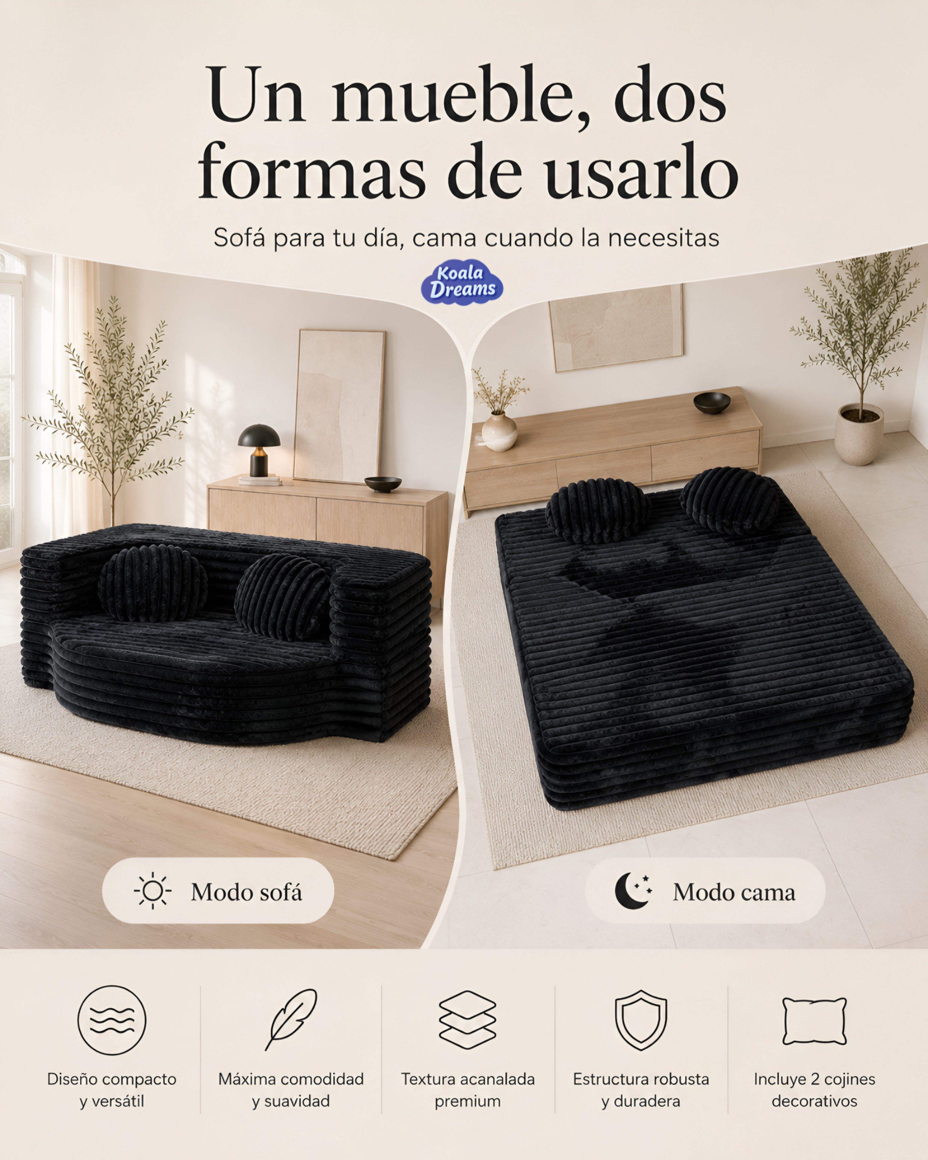 Sofá Cama Aura Individual Negro