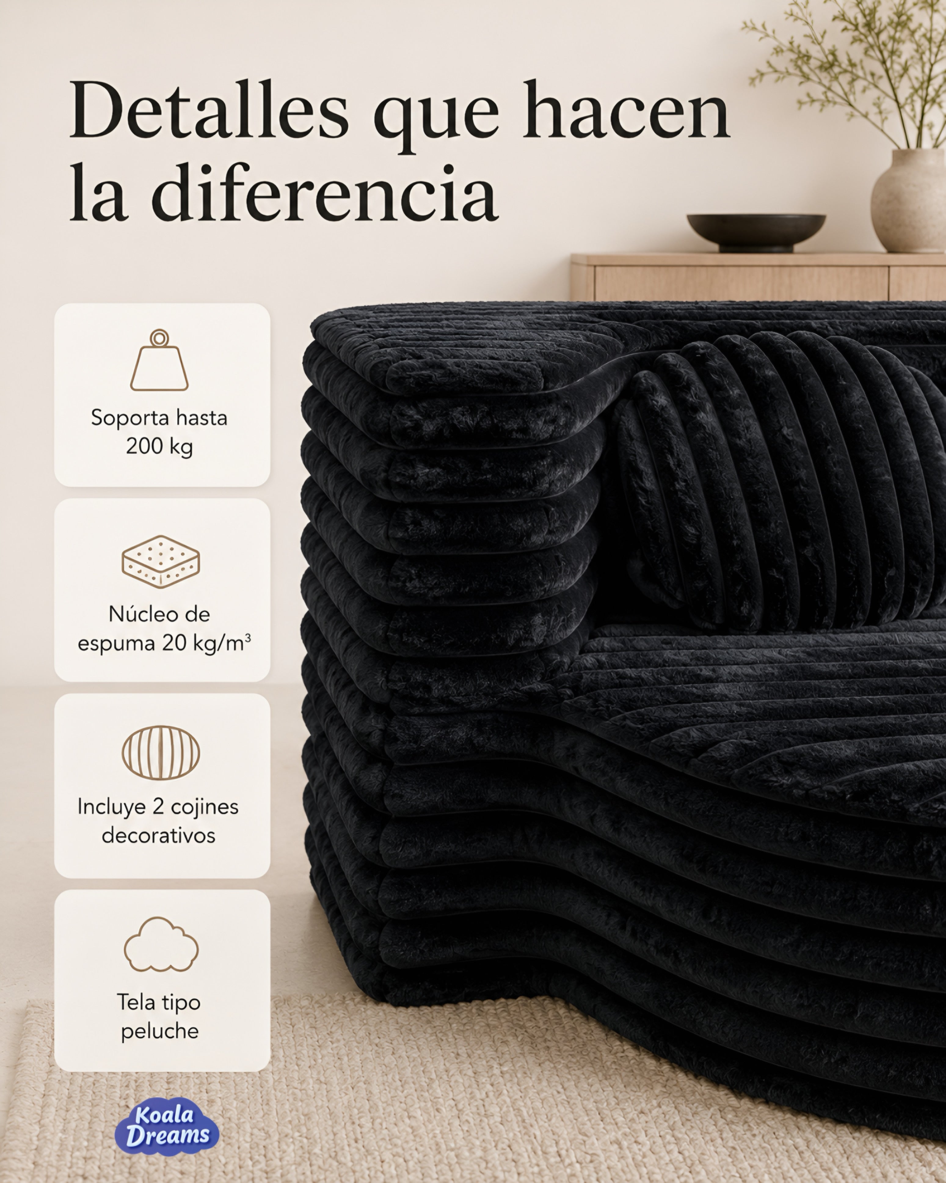Sofá Cama Aura Individual Negro