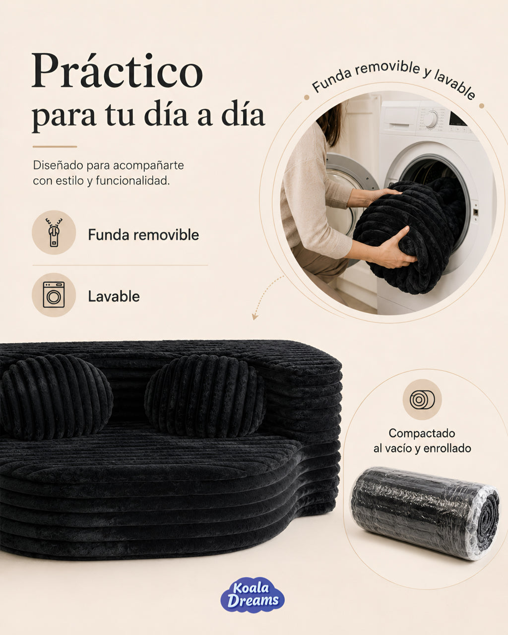 Sofá Cama Aura Individual Negro